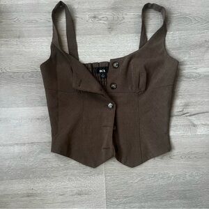 BCX Chocolate Brown Button-Up Blouse